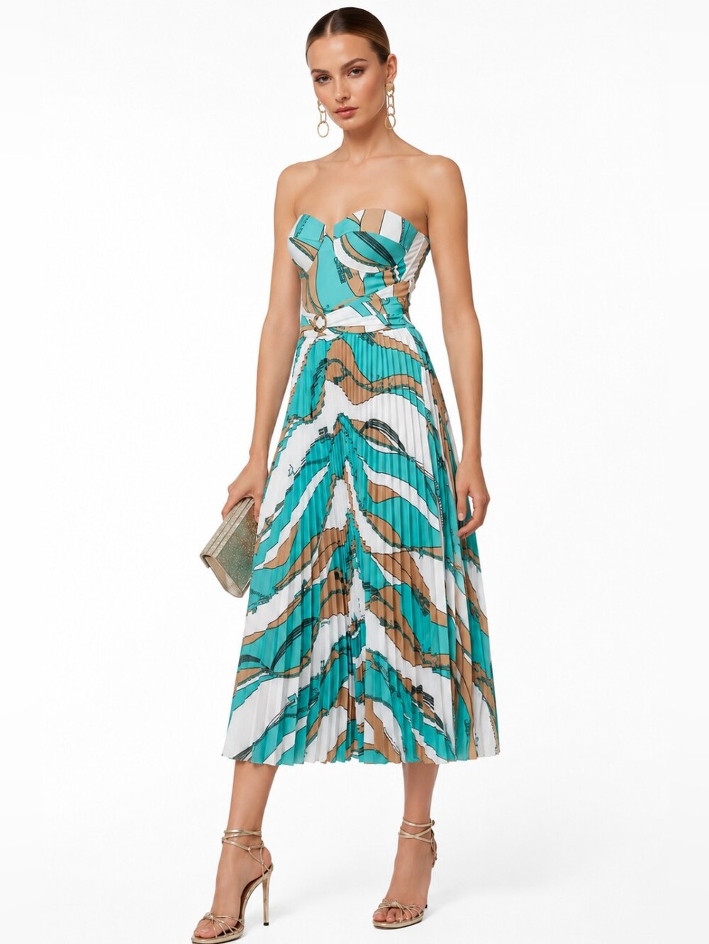 Elisabetta Franchi Pleated Midi Dress Wedding Guest Size 2 XS-S